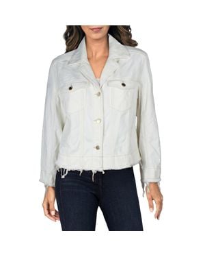 Liverpool Los Angeles Notch Collar Frayed Hem Denim Jacket - White
