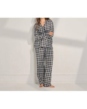 The Sleep Code Brushed Flannel Plaid Long Pajama Set - Black
