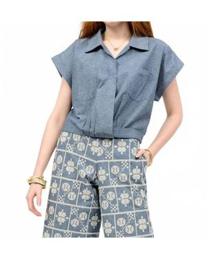 Ivy Jane Wrap Waist Short Sleeve Top - Blue