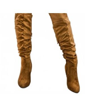SurelyMine Unmatchable Pointy Slouchy Knee And Thigh High Boots - Natural