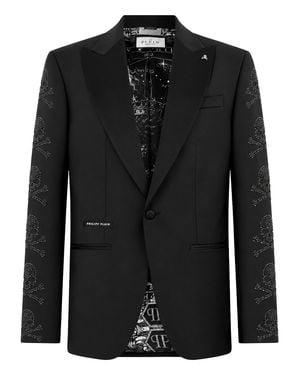 Philipp Plein Regular Fit Blazer Skulls Jet Stones - Black