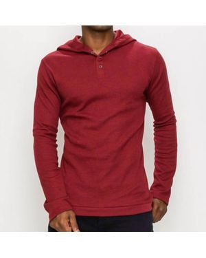 Zexi Thermal Hooded Henley Top - Red