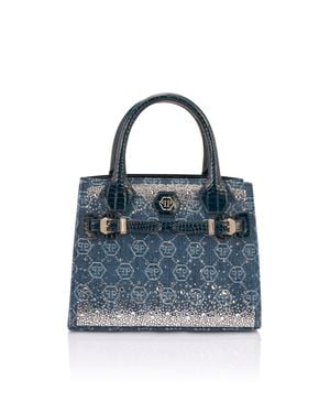Philipp Plein Dynasty Small Shopper Bag Monogram Strass - Blue