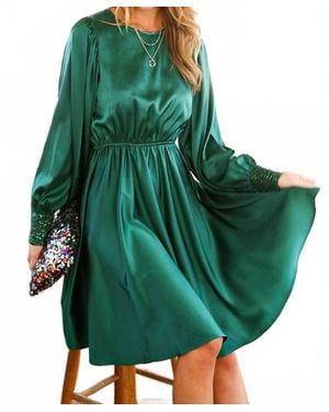 Vine & Love Sequin Swing Satin Dress - Green