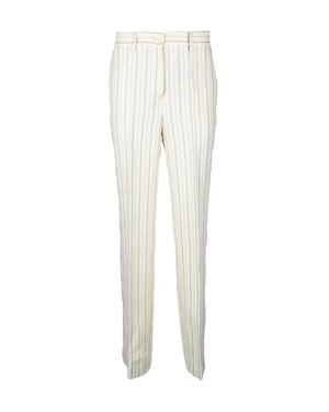 Twinset Tailored Linen-Cotton Pants With Vertical Stripes - White