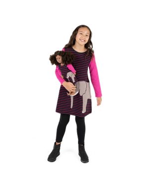 Leveret Girls And Matching Doll Cotton Dress Elephant - Black