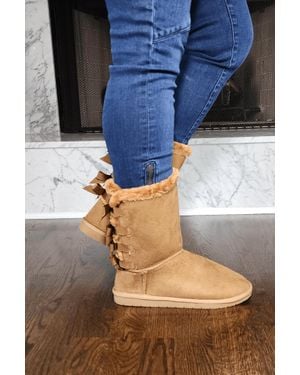 Let'S See Style Faux Fur Boots With Bow Tie Detail - Blue