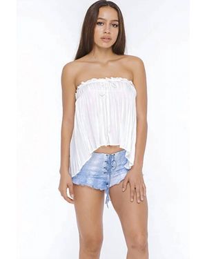Indah Mary Strapless Flounce Top - White