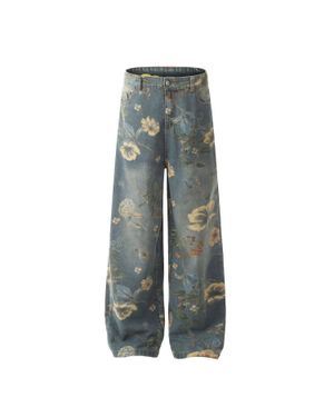 Productseeker Street Style Printed Straight Leg Casual Pants - Gray