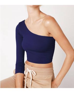 Nikibiki Ribbed One Shoulder Crop Top - Blue