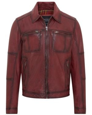 Infinity Leather Classic Leather Biker Jacket - Red