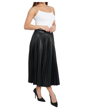 Love Token Faux Leather Pleated Midi Skirt - Black