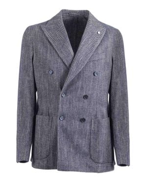 L.B.M. 1911 Textured Double Breasted Cotton Jacket - Blue