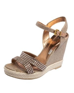 Gina Rose Glitter And Crystal-Embellished Leather Espadrille Platform Wedge Sandals - Brown