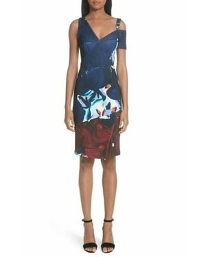 Yigal Azrouël Floral Cold Shoulder Scuba Midi Dress - Blue