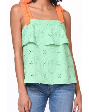 Greylin Pali Embroidered Tie Shoulder Top - Green
