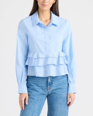 Ellen Tracy Shirt With Ruffle Detail - Blue
