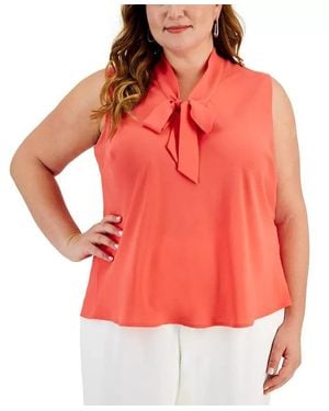 Kasper Top Luxe Tie-Neck Sleeveless Blouse Career Fts1056 - Red