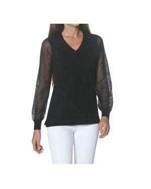 J'Envie/Eli V-Neck Sheer Sleeve Top - Black