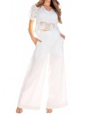 Strut & Bolt Pleat Detail Wide Leg Twill Pants - White