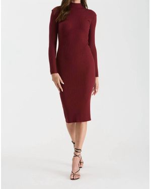 The Workshop Studio Mock Neck Long Sleeve Sweater Knit Midi Dress - Red