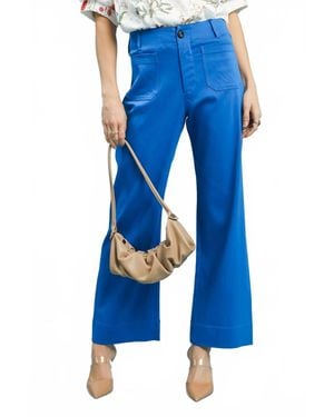 Umgee Button Stretch Wide Leg Pants - Blue