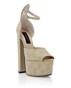 Philipp Plein Sandals High Heels Strass Monogram - White