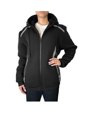 Blu Rock Relaxed Fit Shearling Fleece Lined Reflective Tech Full Zip Hoodie - Black