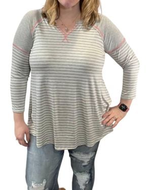 Honeyme Stripe Raglan Tee - Gray