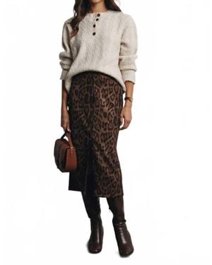 Forte Leopard Stretch Pencil Skirt - Brown