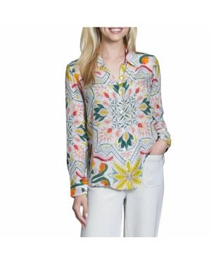 Apny Button-Up With Roll-Up Sleeve Shirt - Multicolor