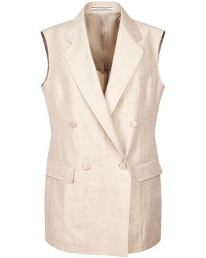 Tagliatore Sleeveless Double-Breasted Dove Jacket With Notched Lapel - Natural