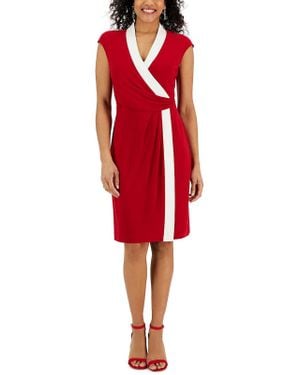 Kasper Colorblock Short Wrap Dress - Yellow