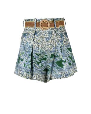 Zimmermann Linen Paisley Shorts - Blue