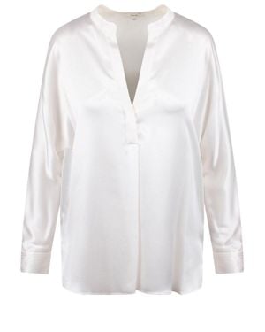 Vince Silk Shirt With V-Neck And Mandarin Collar - White