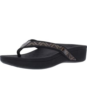 Vionic High Tide Leather Wedge Thong Sandals - Black