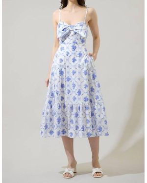 Sugarlips Nia Floral Perline Bow Midi Dress - Blue