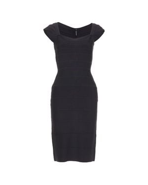 Hervé Léger Kristen Bandage Sculpted Shoulder Open Side Bodycon Dress S - Blue