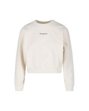Maison Kitsuné Panna Cropped Crewneck Cotton Logo Sweatshirt - White