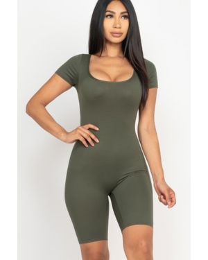 TRUEDAMES Short Sleeve Scoop Neck Bodycon Romper - Green