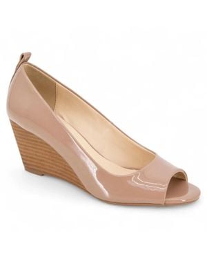 Kenneth Cole Elinor Pumps Tan Patent Peep Toe Wedge Heel Hawk066 - Natural