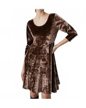 brown velvet skater dress Betty Asymmetric Neckline Skater Midi Brown Velvet – Girl In Mind main image 1