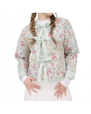 Blu Pepper Floral Front Tie Quilted Jacket - White