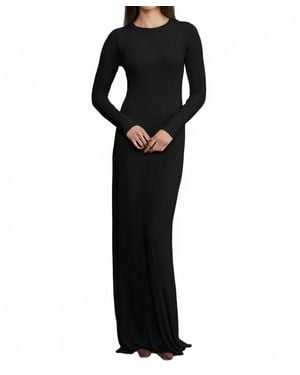 Enza Costa Silk Rib Long Sleeves Crewneck Fluid Dress - Black