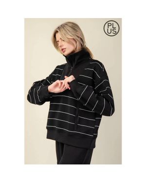 Rae Mode Modal Scuba Stripe Quarter Zip Top - Black