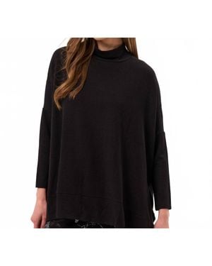 French Kyss Abstract Print Two Tone Poncho - Black