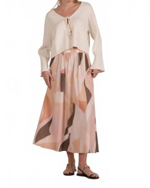 Elan Desert Skies Elastic Waist Midi Skirt - Natural