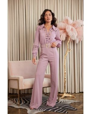 TRUEDAMES Crochet Detailed Woven Top Fashon Jumpsuit - Red