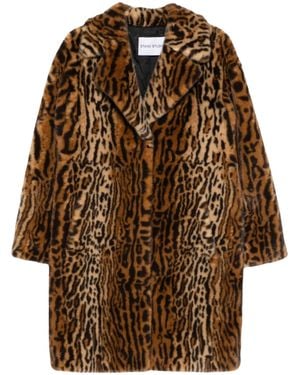 Stand Studio Plush Faux Fur Coat With Bold Animal Print Design - Brown