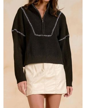 Elan Quarter Zip Whipstitch Sweater - Black